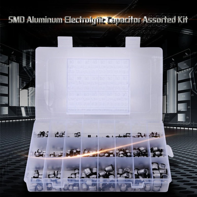 24 Values 400 Pieces SMD Aluminium Electrolyte Capacitor Assortment with