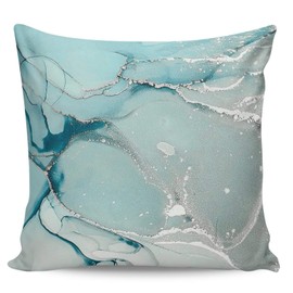 Roses Garden Decorative Throw Pillow Cover Blue Aqua Turquoise Teal Marble Textured Pillow Case Square Cushion Cover Super Soft Brushed Fabric Pillowcase for Home Couch Sofa Bed, 18" x 18"