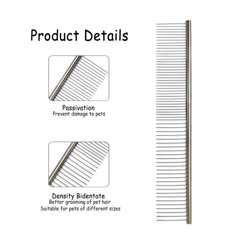 Stainless Steel Pet Comb,Metal Rounded Teeth Pet Comb for Large