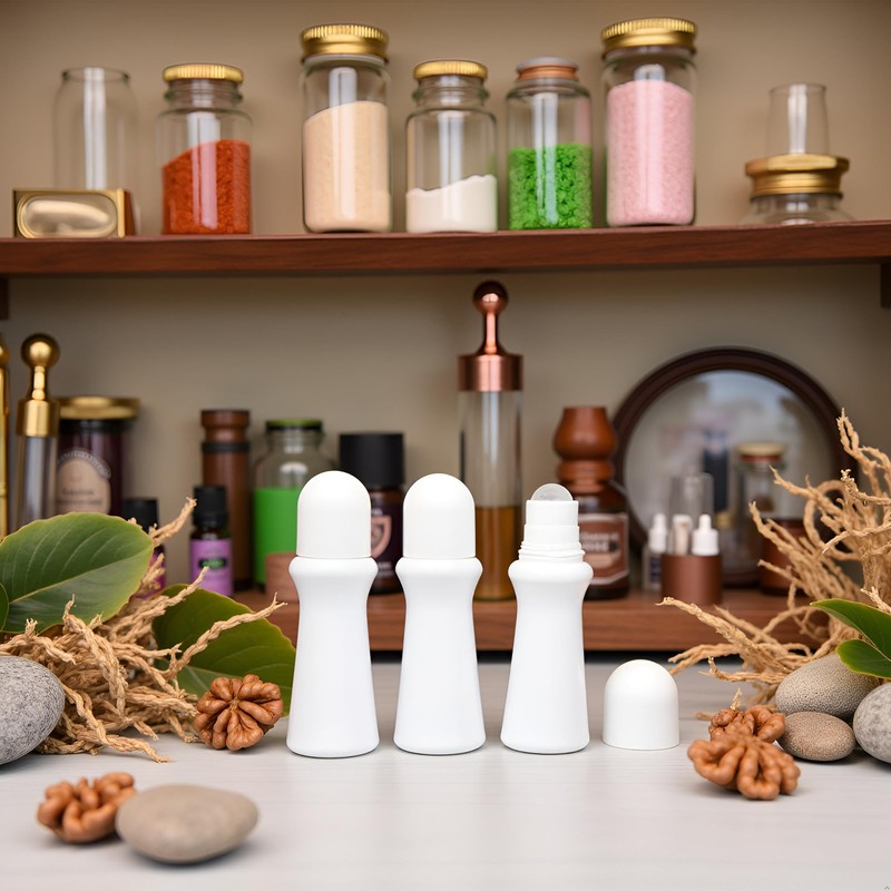 PurYupearl 4 Pcs White 75ml Empty Refillable Plastic Roller Bottle