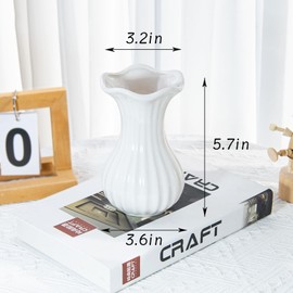 YINUOWEI White Ceramic Vase, Small Vases for Home Decor, Elegant Flower Vase Centerpiece for Tables, Office Desk, Room Decor, Fit for Housewarming, Wedding, Birthday (Pure White)