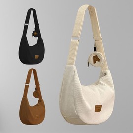 Women's College Style Corduroy Crescent Dumpling Bag Casual Handbag Fashion Crossbody Bag Simple Style Shoulder Bag Versatile Wallet Suitable for Daily Use - Color: Black