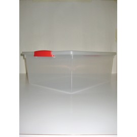 Romanoff 12 QT Clear Storage Box with Red Snap Handle. Great for Toys,Garage & Laundry Room Organization.Stores Kinetic Sand Perfectly!!