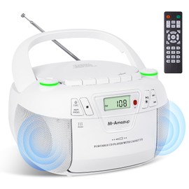 M-Amazup Boombox CD Player Portable Cassette Player with CD MP3 Bluetooth AUX TF/USB AM/FM Radio AC/DC Powered with Remote Control, Headphone Jack, Stereo Sound for Home,Kids,Gift(Black)