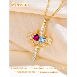 Gold Cross Necklace for Women Sterling Silver Cross with Crown Necklace Gold Crown Pendant Ruby Topaz Jewellery July December Birthstone Wedding Anniversary Birthday Gifts for Women