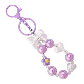 YangQian Bow Keychain Wristlet Beaded Charm Keychain for Women Girls Flower Wrist Keychains for Women Girl Heart Charm for Key Bag Handbag Purse Charms for Keychain Accessories (Purple)