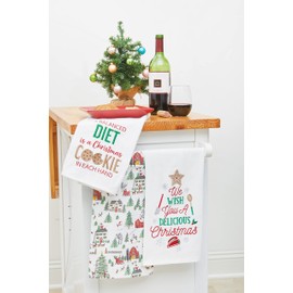 C&F Home "A Balanced Diet is a Christmas Cookie in Each Hand Sentiment Holiday Cotton Flour Sack Kitchen Dish Towel Decor Decoration 27L x 18W in. 18" x 27" White
