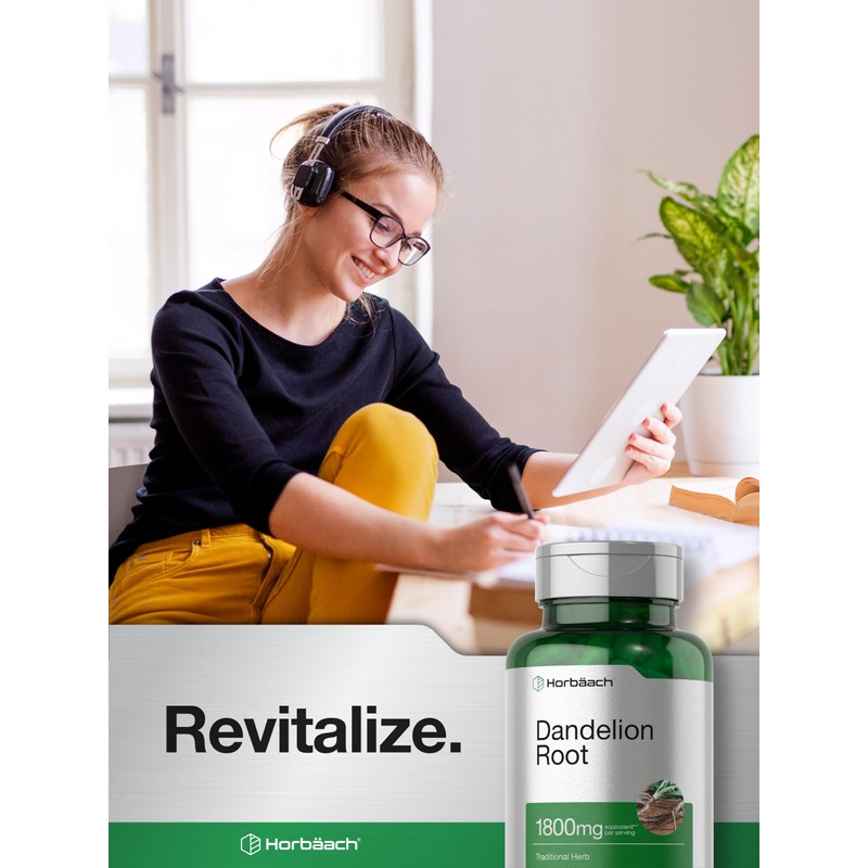 Horbäach Dandelion Root Supplement | 120 Capsules | Non-GMO, Gluten