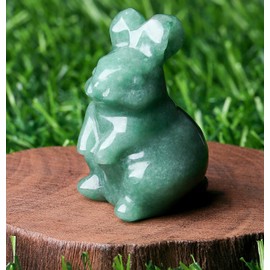 DUQGUHO 2'' Easter Bunny Decor Green Aventurine Crystals and Stone Spring Rabbit Statue Tiny Figurines Gifts for Women Cute Office Room Desk Decoration 1PC