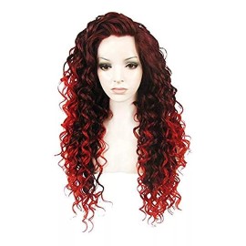 Ebingoo Rojo Negro Encaje Frente Peluca Rojo Rizado Peluca N