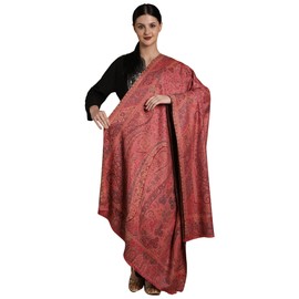 Exotic India Kani Jamawar Wool Shawl From Amritsar with Multicolor Woven Flowers on All-Over - Wool - Color Desert Rose