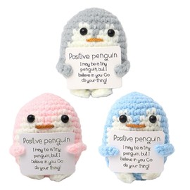 Mini Gifts Penguins with Card Positive Penguin, Pack of 3 6.5 cm Mini Funny Positive Penguin, Small Cuddly Toy, Lucky Charm, Penguin Toy for Friends Encouragement, Pink Grey Blue