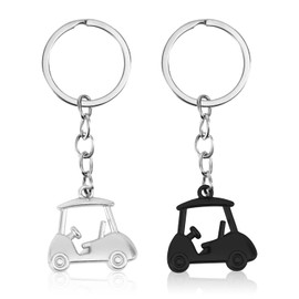 Mikovivi 2pcs Golf Cart Keychains, Zinc Alloy Pendant Golf Style Keyring Unisex Key Chains for Men and Women (Black, Silver)