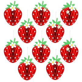 Tenare 24 Pcs Strawberry Honeycomb Balls Strawberry Birthday Decorations Favors Fruit Theme Table Centerpieces Tissue Paper Honeycomb Tabletop Hanging Decors Strawberry Party Supplies for Baby Shower