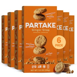 Gluten Free Partake Ginger Snap Crunchy Cookies - Vegan - Free From the Top 9 Allergens Including Dairy, Wheat, Soy, Eggs, & Peanuts - Non GMO - Safe School & Office Snack (6 Pack, 5.5oz Boxes)