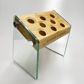 Salon Decor Barber Hairstylist Gift Premium Hair Scissors Holder Bamboo Glass Shear Block Scissor Organizer - Scissors not included