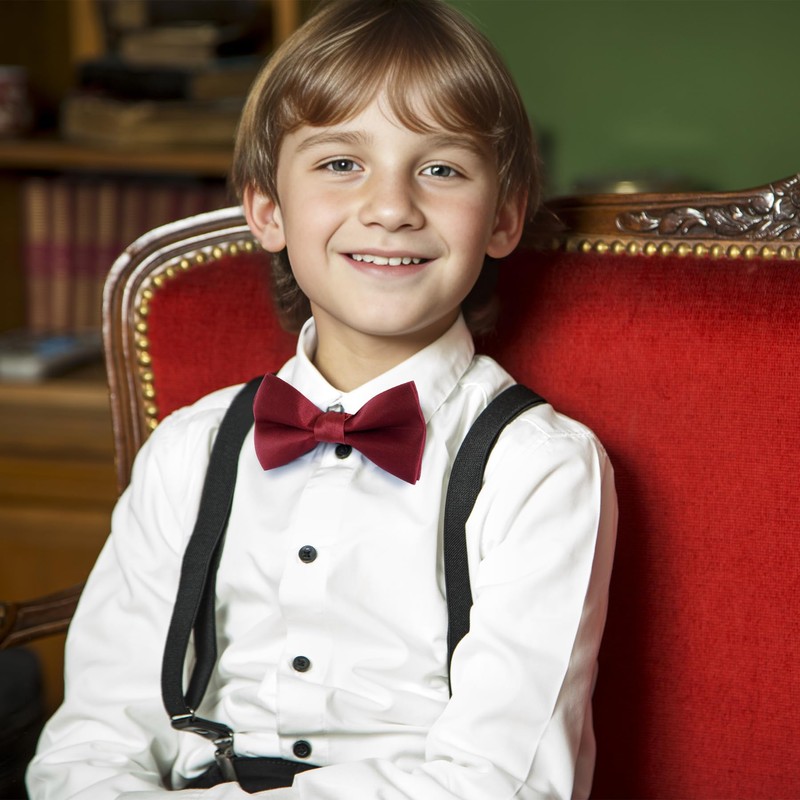 Bskifnn Kids Bow Tie Classic Solid Color Satin Bow Tie