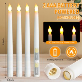 Baquler 100 Pcs 9.7 Inch LED Flameless Taper Candles Bulk Battery Operated Taper Candles Flickering Candlesticks for Wedding Church Holiday Table Decoration