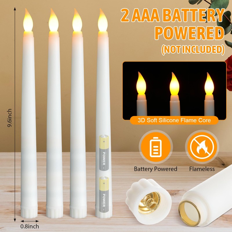 Baquler 100 Pcs 9.7 Inch LED Flameless Taper Candles Bulk