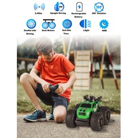 RC Stunt Car, RC Monster Trucks 4x4 Offroad, 4WD 360° Flips Rotating Car Toys for Boys and Girls, Toddler Remote Control Car with Spray Function, Ideal Birthday for Kids (Green)