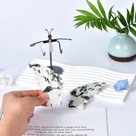 JIC Gem Aquatic Agate Crystal Stone Butterfly Art Decorative Healing Crystal Slices Carved Angel Wings with Silver Stand Office Home Decor Reiki Gifts (1pair, 10cm)