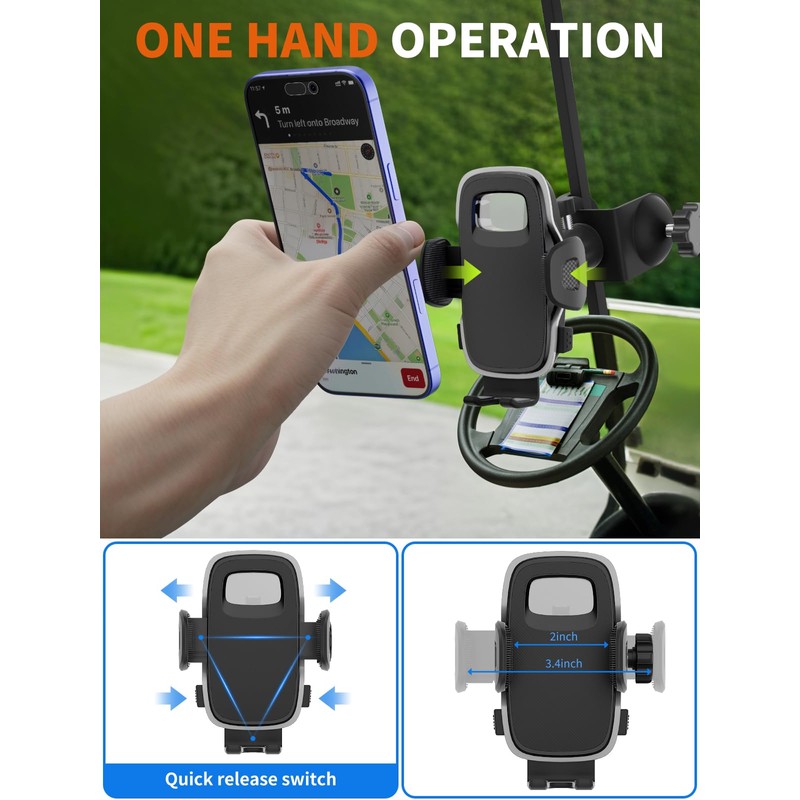 Golf Cart Phone Holder - Adjustable Universal Phone Holder Compatible
