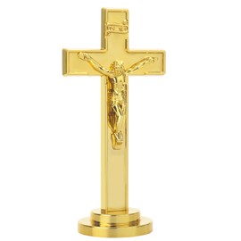 JUXINGDAZYF Crucifix Standing Cross, Plastic Tabletop Wall Hanging Jesus Christ Catholic Cross Crucifix Wall Cross for Home Decor, Devout Gifts (Gold - 7 Inch)