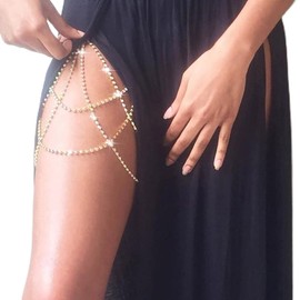 Prosy Gitter Layered Rhinestones Leg Chain Gold Thign Chain Ballerina Crystal Body Chain Jewelry for Adjustable Women and Girls