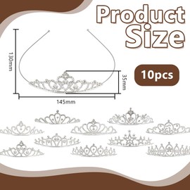 DELORIGIN 10Pcs Princess Dazzling Rhinestone Tiara Crown Silver Metal Birthday Party Prom Bridal Wedding Headbands Hair Tiaras Headpieces Set for Women Brides Bridesmaids Decoration