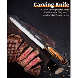 Naitesen Professional Butcher Knife Set 2, Brisket Slicing Carving Knife Boning Knife Super Sharp Hand Forged for Meat Brisket Turkey Watermelon Cutting Home Kitchen BBQ