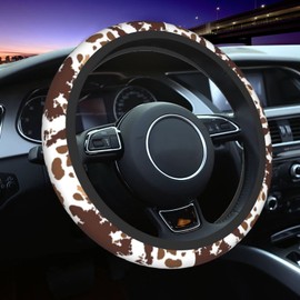 Brown Cow Print Steering Wheel Cover Universal 15 Inches for Women Men, Neoprene Anti-Slip Cute Car Steering Wheel Grip Wrap Car Accessories Protective Case Cover for Vehicle Truck SUV¡­