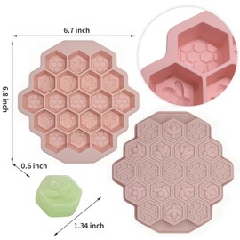 Zilphoba 2pcs Honeycomb Silicone Mold, Non-Stick 19 Cavities Bee Silicone Mold, Honey Comb Molds for Chocolate, Candy, Ice Cube, Cakes (Pink）