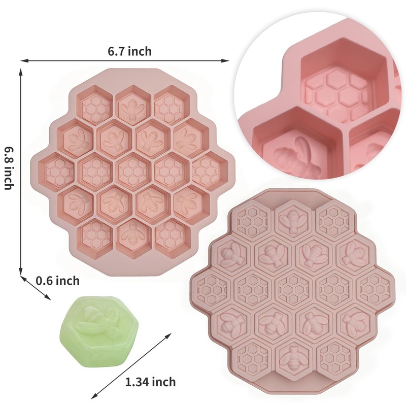 Zilphoba 2pcs Honeycomb Silicone Mold, Non-Stick 19 Cavities Bee Silicone