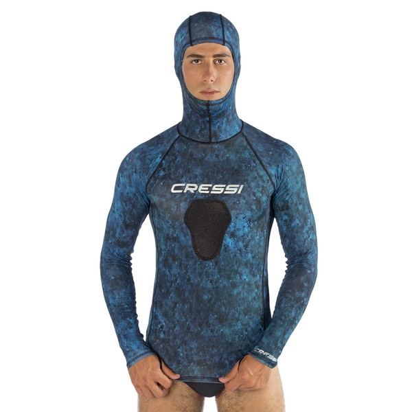 Cressi Hooded Rash Guard, Blue Hunter, Large