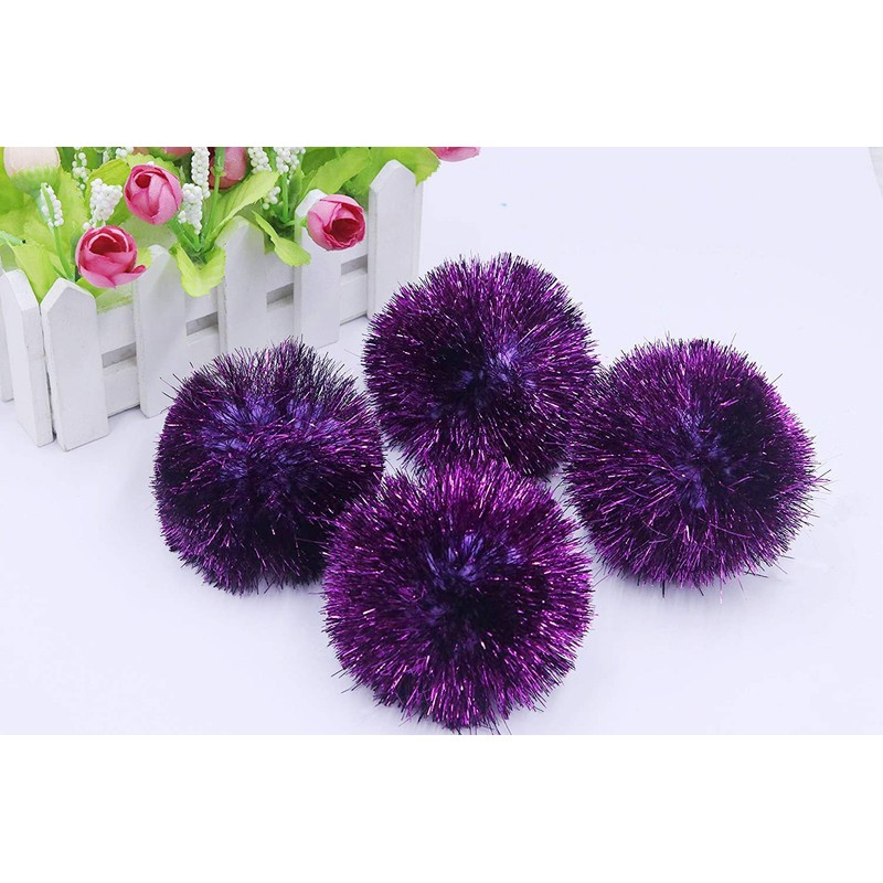 YYCRAFT 15pcs Jumbo Glitter Tinsel Pom Poms Sparkle Balls for