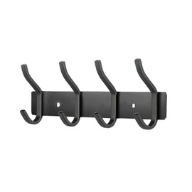 MEIJO Stainless Steel Coat Hook, Wall Coat Hook with 4 Hooks, Coat Rack, Wall Coat Rack for Bedroom, Bathroom, Kitchen (Black, 4 Hooks)