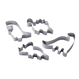 Zenker Dinosaur Cookie Cutter Set Stainless Steel 4 Pieces - Perfect for Creative Baking Sessions with Kids, Dishwasher Safe, Trendy Dinosaur Design, Silver