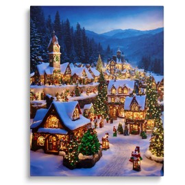 Christmas Village Canvas Wall Art Decor - Snow Covered Town with Lights and Decorated Trees, Cozy Home Decor for Room, Bedroom or Entryway, 8X10 inch Ideal for Celebrating the Christmas Spirit