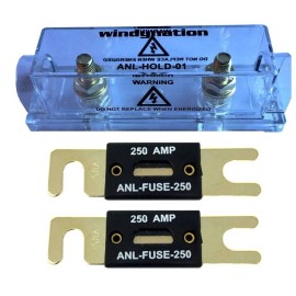 WindyNation ANL Fuse Holder Fuseholer + 2pcs ANL Fuses for Inverter, Car, Audio - 2pcs 250 amp