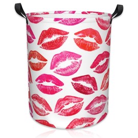 Naqiuli Beautiful Red Lips Laundry Basket Foldable Laundry Hamper Waterproof Oxford Cloth Large Laundry Basket Clothes Storage Bucket Toy Organizer For Bathroom, Laundry, College 17.3 x16.5 Inch