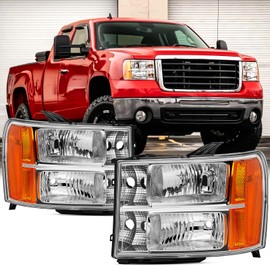Reinko Headlight Taillight Combo Compatible with 2007-2013 GMC Sierra 1500/2007-2014 Sierra 2500HD 3500HD, Replacement Chrome W/Amber Headlamp OE Style Brake Lamps
