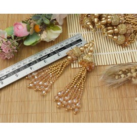Feathers Creation Ltd Sew on Tassels garland for Curtain Edge Blouse Latkan Wedding Dress Tassel Sold per Pair 5 inch Inch Long (Golden)