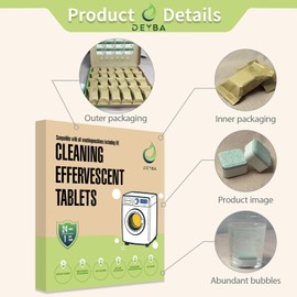 DEYBA Efficient Washing Machine Cleaner Tablets for HE Front Loader & Top Load Washer– Instant Foaming, Deep Cleaning, Odor Removal & Eco-Friendly, 24 Tablets- Year's Supply!