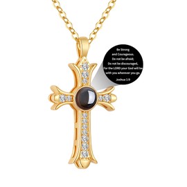 Apsvo Cross Necklace for Women, Gold Cross Pendant Chain Projection Bible Verse Joshua 1:9 Religious Christian Jewelry, Baptism Confirmation Holy First Communion Gifts