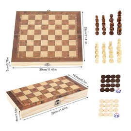 YongHang Wooden Chess Game 3 in 1 Portable Foldable Chess Board International Chess Travel Chess Board Set for Party Family Activities Children Adults Travel