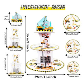 2 Pack Construction Theme Cardboard Cupcake Stand, 3 Tiers Sturdy Party Decorations Dessert Holder Cupcake Stand Reusable for Baby Shower Birthday Party Supplies