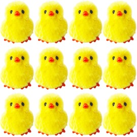 Baaxxango 12 Pcs Easter Fluffy Chicks,3.4 Inch Yellow Soft Plush Chicks Figurines,Mini Furry Chicks for Home Easter Basket Stuffers Party Favors Decors
