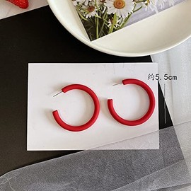 80 90s Colorful Big Star C Shape Hoop Earrings Neon Frosted Geometric Candy Color Dangle Drop Piercing for Women Costume Accessory Party-Red Circle