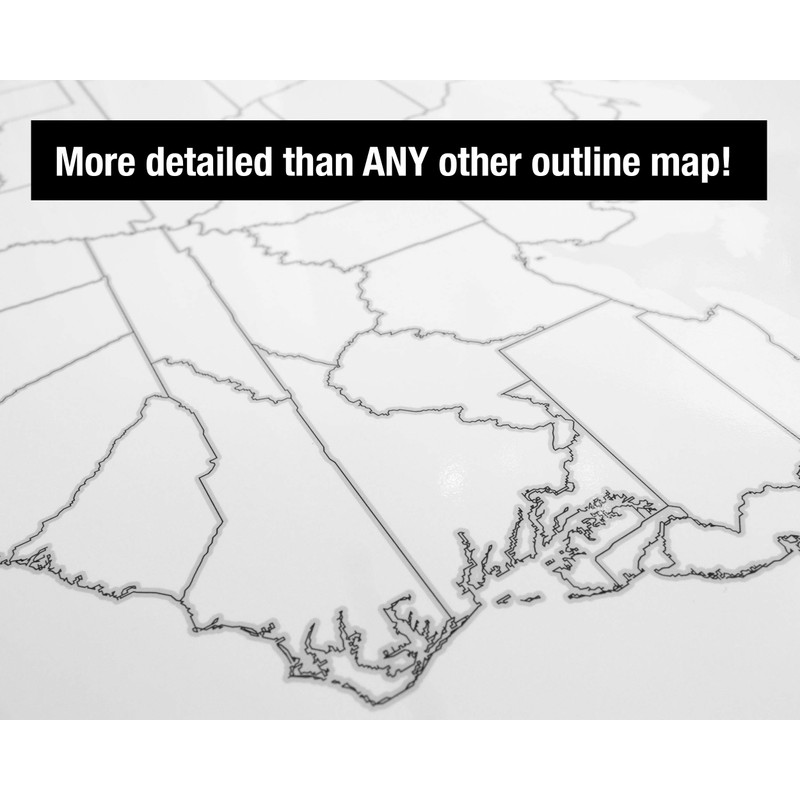 Large Blank United States Outline Map Poster, Laminated, 36” x