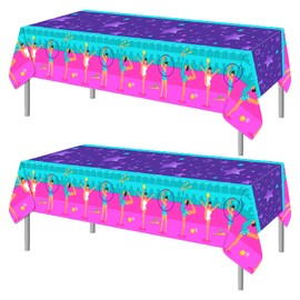 PHOGARY 2PCS Gymnastics Party Tablecloth Gymnastics Birthday Party Decorations Disposable Plastic Table Covers Gymnastics Sports Themed Party Decorations for Girls, Purple, 54 x 108 Inch